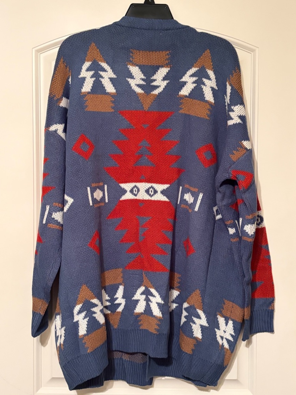 HEIMISH USA Blue Red Brown Patterned Open-Front Cardigan - Picture 4 of 4